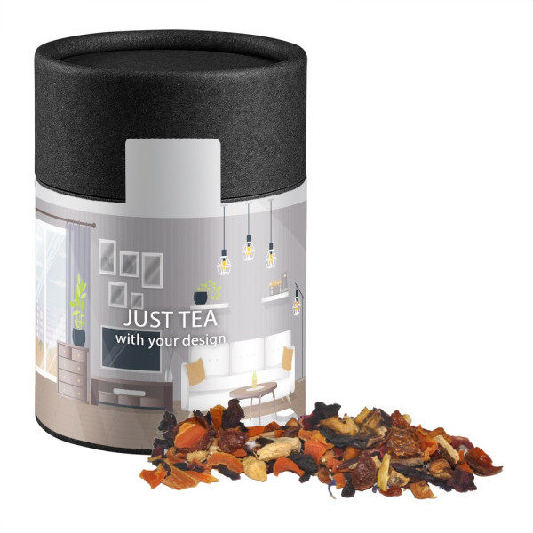 Kaminfeuer Tee, ca. 60g, Kraftpapierdose Midi schwarz